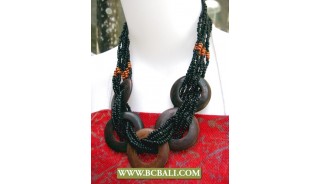 Cute Style Black Beaded wrap Wooden Necklaces